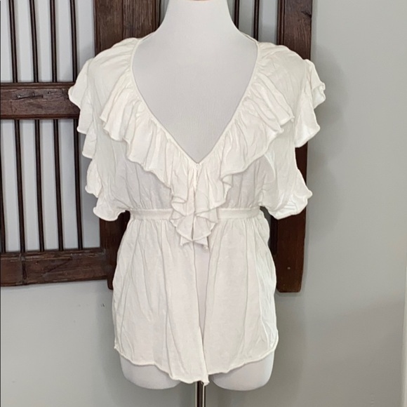 ANTHROPOLOGIE MOTH WHITE RUFFLE OPEN TOP MEDIUM - Picture 1 of 4